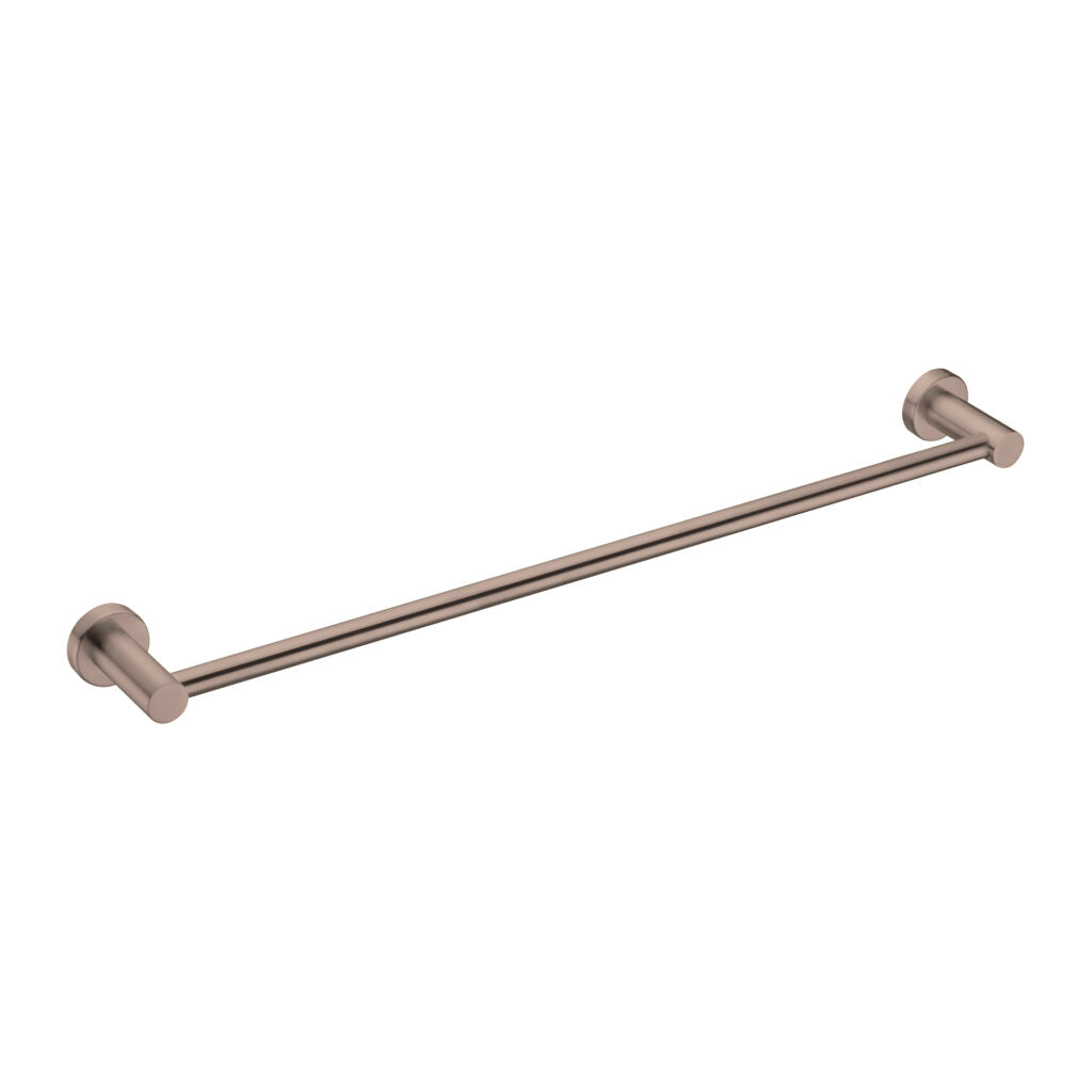 A 600mm brushed bronze single towel rail with a minimalist design, part of the Nero Mecca collection.