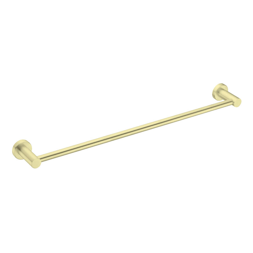 A 600mm brushed gold single towel rail with a minimalist design, part of the Nero Mecca collection.