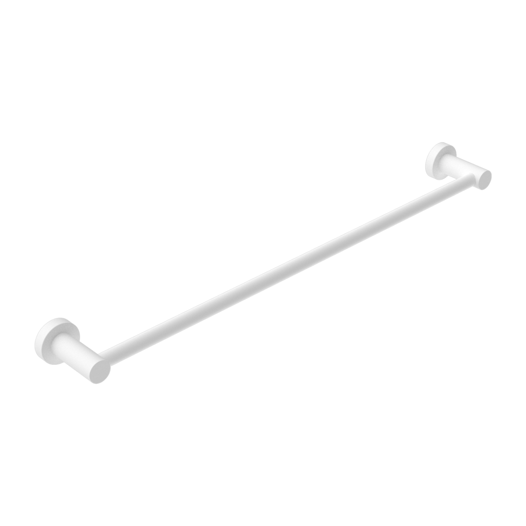 A 600mm matte white single towel rail with a minimalist design, part of the Nero Mecca collection.