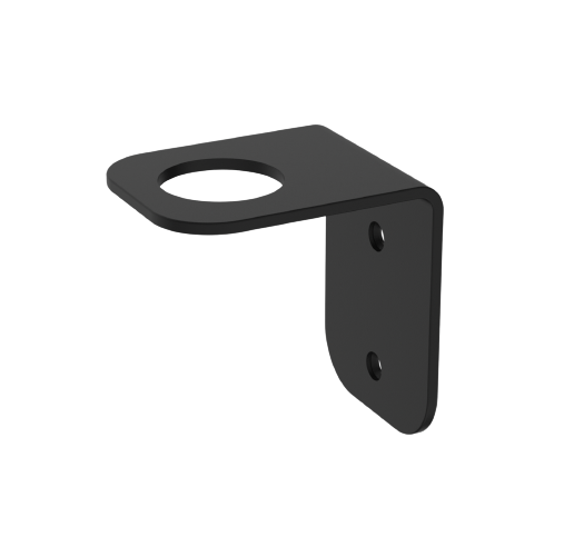 A matte black soap bottle holder with a sleek design, featuring a circular cutout for holding a soap bottle.