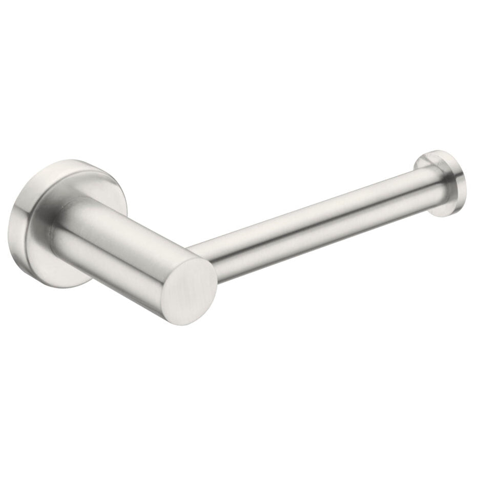 Brushed nickel toilet paper holder