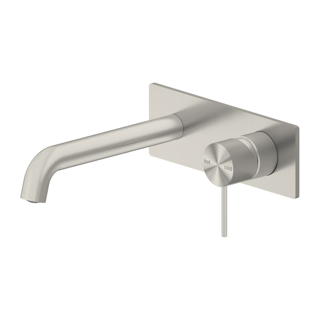 wall basin tap set with backplate brushed nickel with pin lever mixer handle