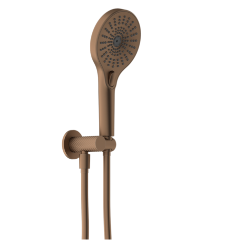 brushed bronze hand shower on a bracket