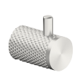 A silver-colored brushed nickel robe hook with a knurled grip surface.