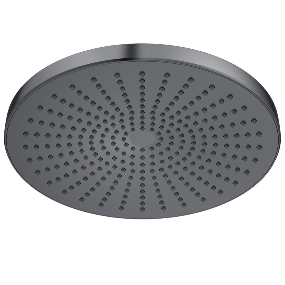 A graphite-colored opal shower head with multiple nozzles.