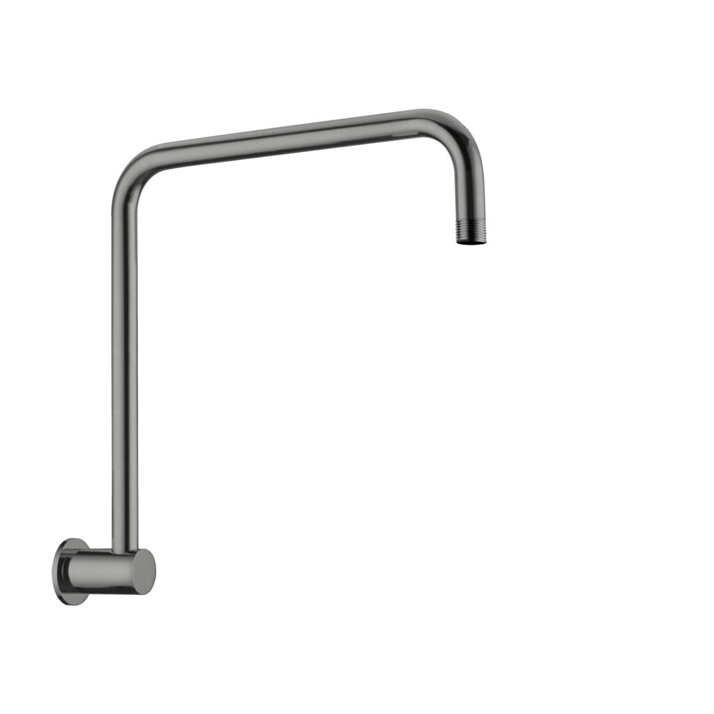 Gun metal round swivel shower arm with a connecting thread visible at the bottom.