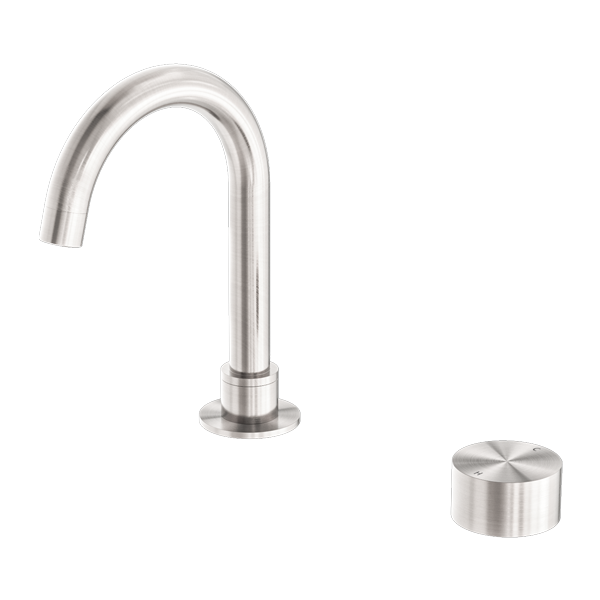 A bench basin mixer set with a brushed nickel finish, featuring a single lever handle and a swivel spout.