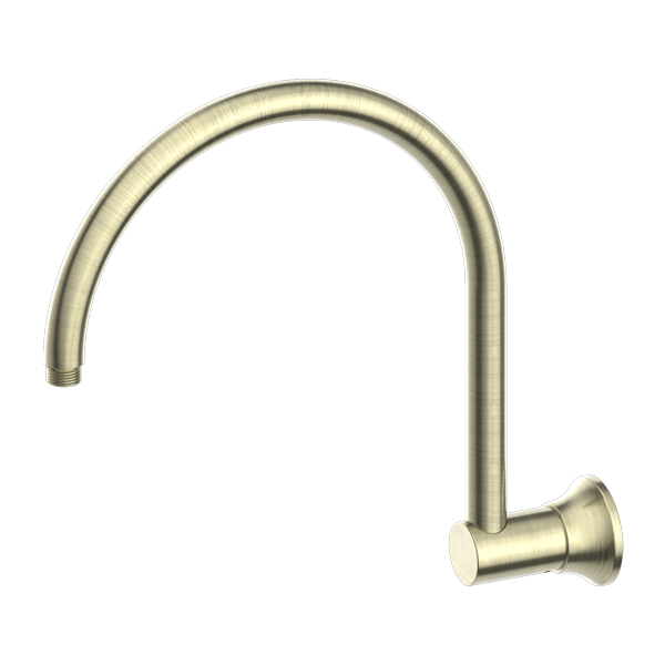Aged brass shower arm with a simple, elegant design.
