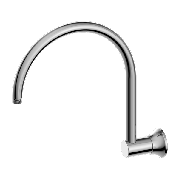 Chrome finished shower arm with a simplistic and modern design, isolated on a white background.