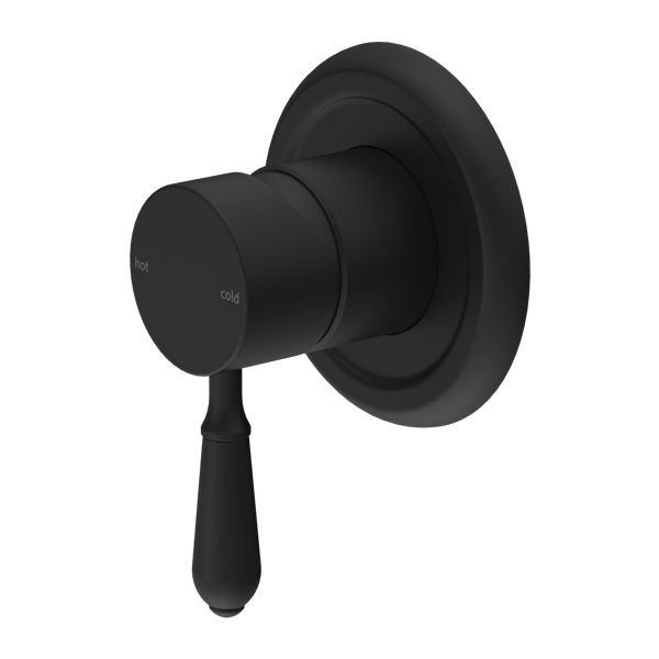Matte black shower mixer with a traditional design, part of the Nero York range.