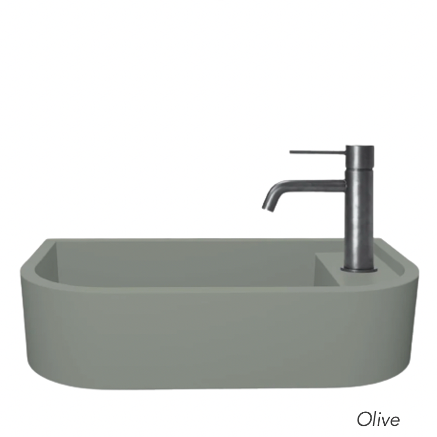 Concret olive concrete finish wall hung basin with 1 x tap hole