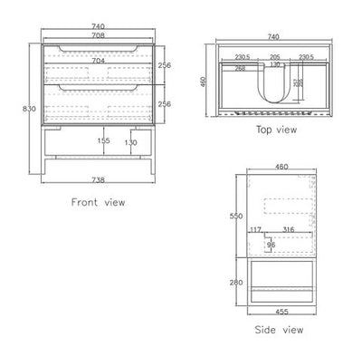 Otti Byron Natural Oak Wall Hung Vanity 750mm