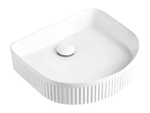 fluted half oval bench mount ceramic bathroom vanity basin 415x365mm