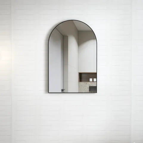 Matte black metal frame arch  bathroom vanity mirror