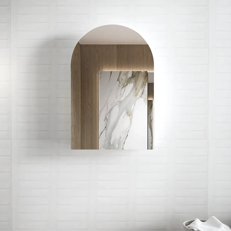 arch 600mm natural oak shaving mirror cabinet