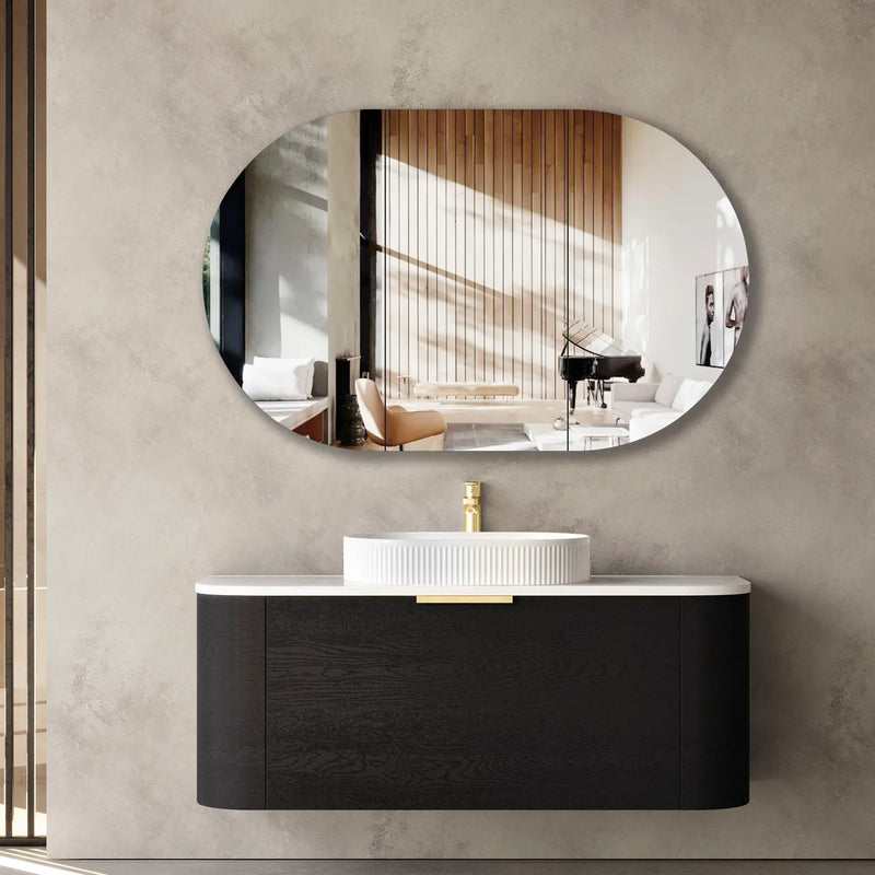  Black Oak Curve Wall Hung Vanity 1200mm with Soft Close Drawers 