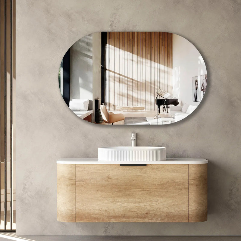 Natural Oak Curve Wall Hung Vanity with Soft Close Drawers 1200mm