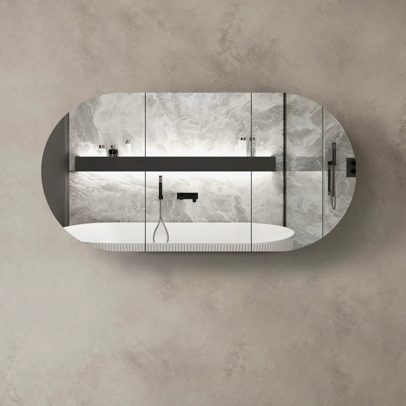 1800mm oval matte black shaving cabinet 