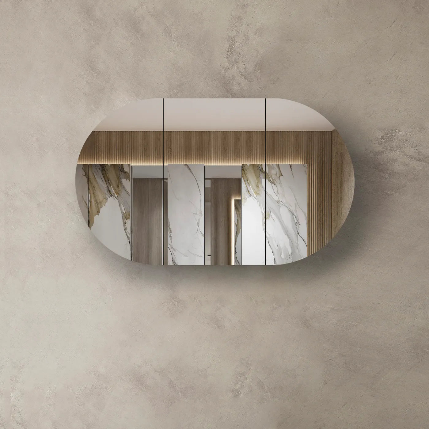 oval 1200mm mirror shaving cabinet natural oak 