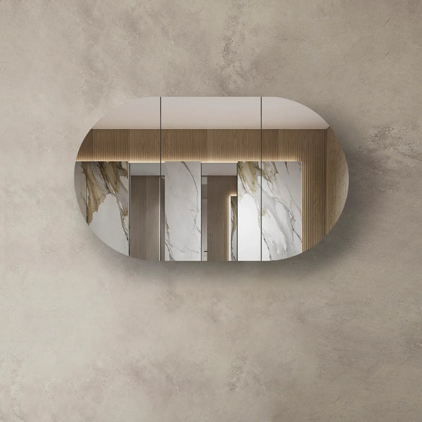 oval 1200mm mirror shaving cabinet natural oak 
