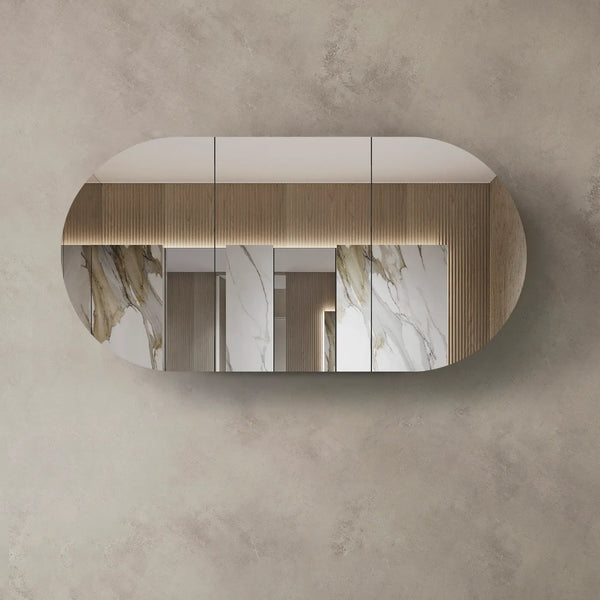 1800mm natural oak oval shaving mirror cabinet