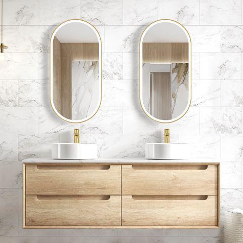 1500mm Natural  Oak Wall Double Wall Hung or Freestanding Vanity with finger Pull Soft Closing drawers