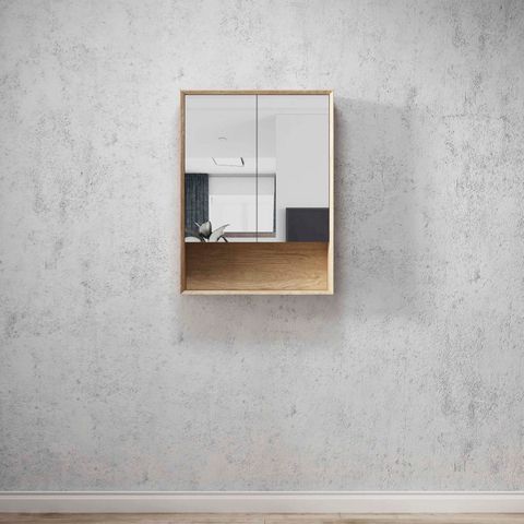 With shelf 600mm mirror shaving cabinet natural oak