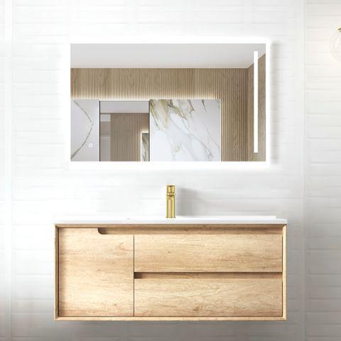  Natural Oak Wall Hung Vanity 1200mm with Soft Close Door and Drawers 