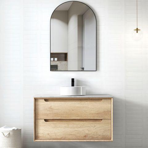 900mm Natural Oak Wall Hung or Freestanding Vanity with finger pull Soft Closing Drawers 