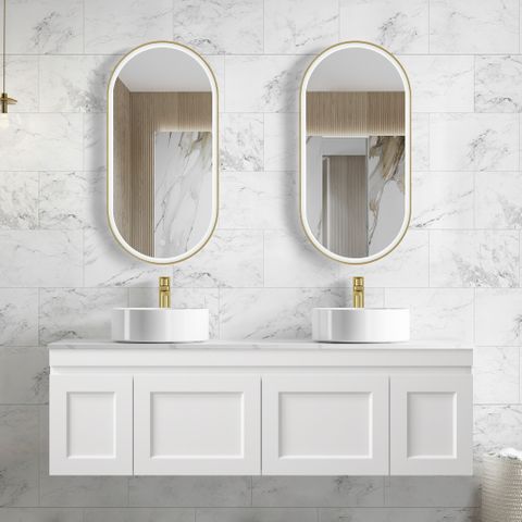 1500mm wall hung hampton matte white vanity with doors 