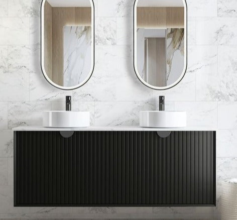Fluted  1500mm Matte Black Wall Hung or Freestanding Vanity  with Soft Close Drawers 