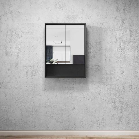 600mm matte black mirror shaving cabinet with shelf 
