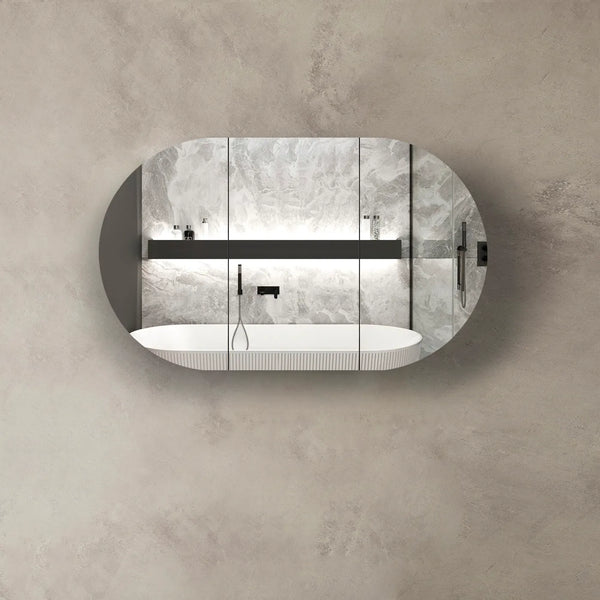 1200mm oval mirror shaving cabinet black oak