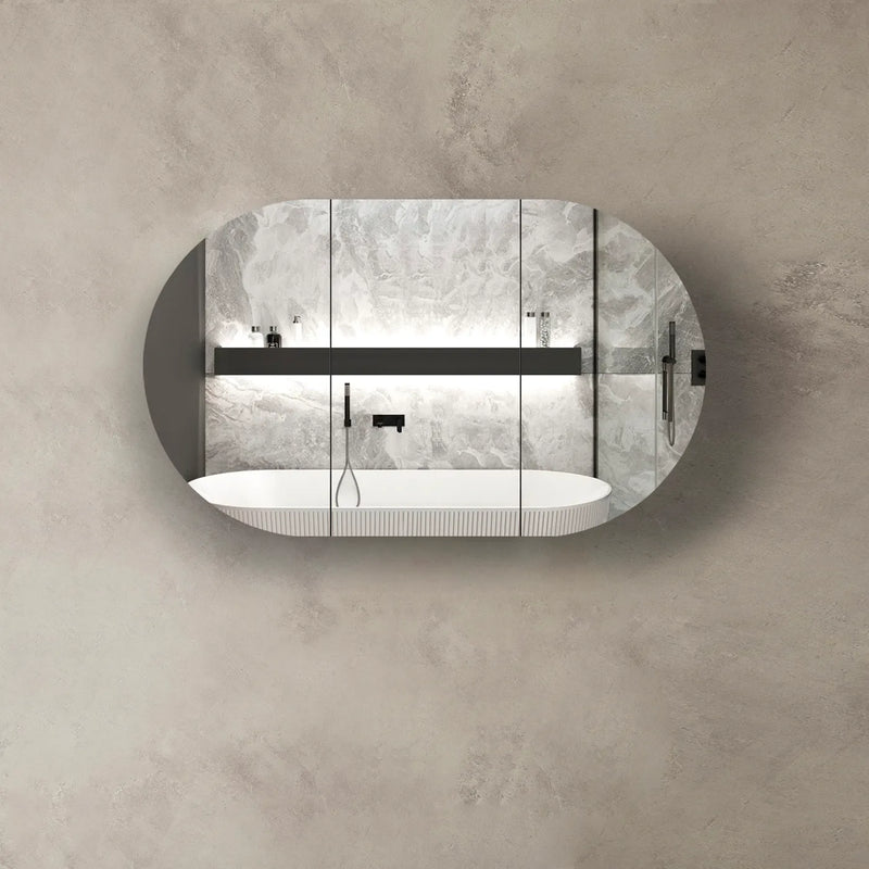 1200mm oval mirror shaving cabinet black oak
