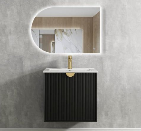 Fluted  6700mm Matte Black Wall Hung or Free Standing Vanity  with Soft Close Drawers 