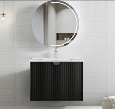 Fluted  750 mm Matte Black Wall Hung or Free Standing Vanity  with Soft Close Drawers 