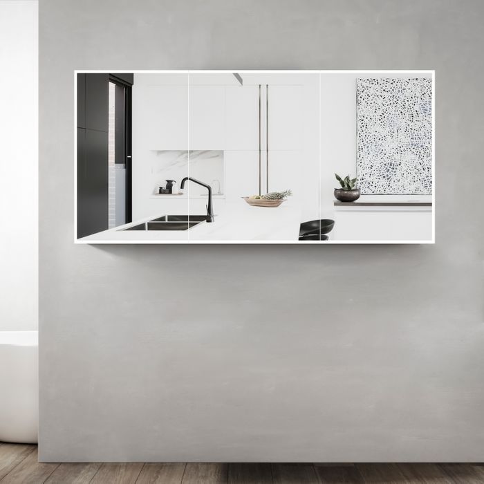 1500mm matte white shaving mirror cabinet