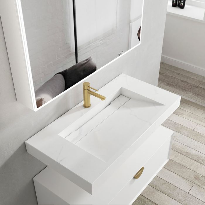 Square matte white  wall mount bathroom basin