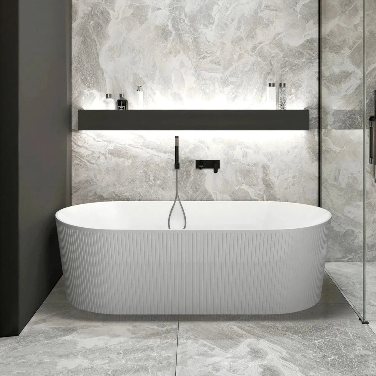  1700mm Oval  Groove Freestanding Bath Gloss White