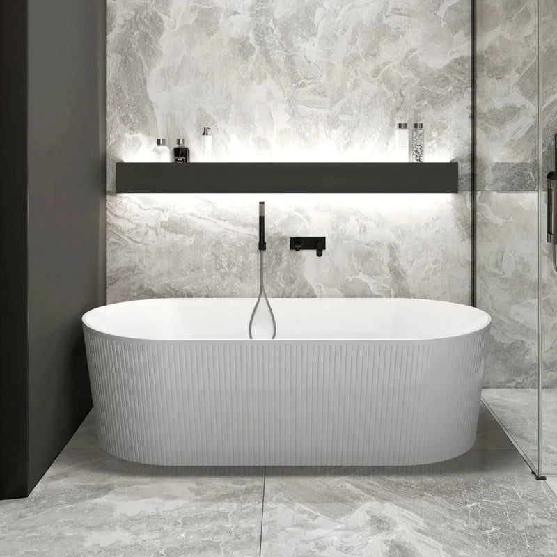  1700mm Oval  Groove Freestanding Bath Gloss White