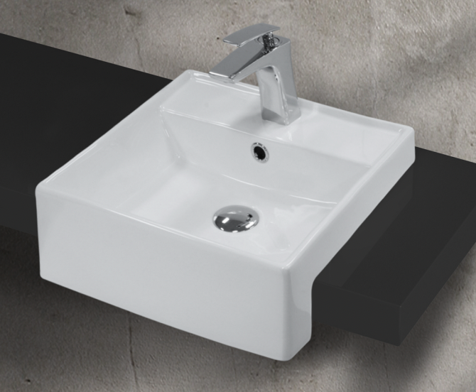 semi recessed  bathroom vanity basin with tap hole and overflow