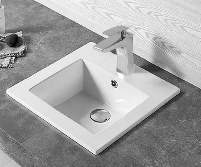 ceramic inset bench basin with tap hole and overflow