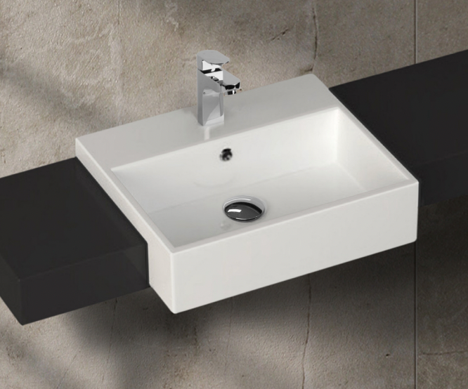 excellent quality semi - recessed square ceramic bench top basin 