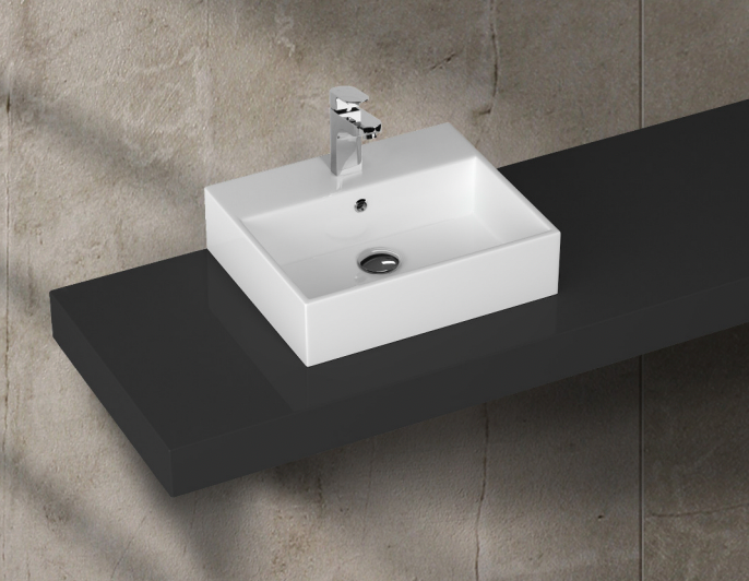 square matte white bathroom basin bench mount with tap landing 