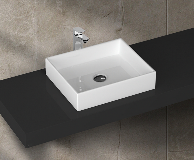 square slimline ceramic gloss white surface mount bathroom basin