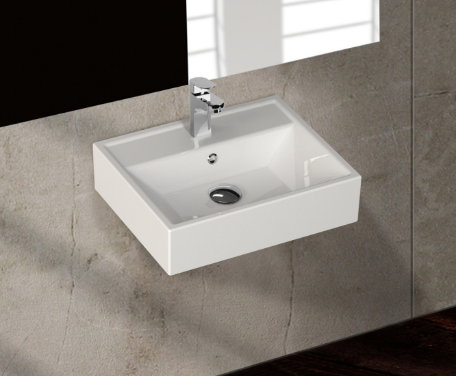 wall hung ceramic gloss white bathroom basin with tap hole 