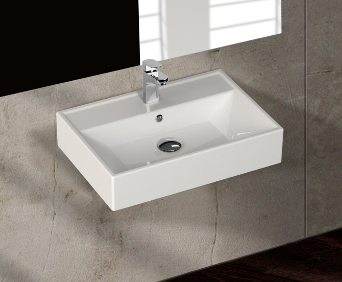 gloss white wall hung bathroom basin wit tap hole 