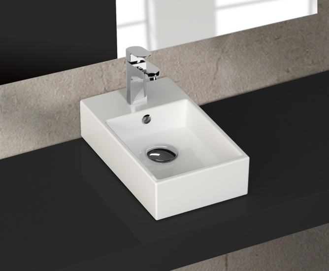 compact bench mount ceramic gloss white bathroom basin