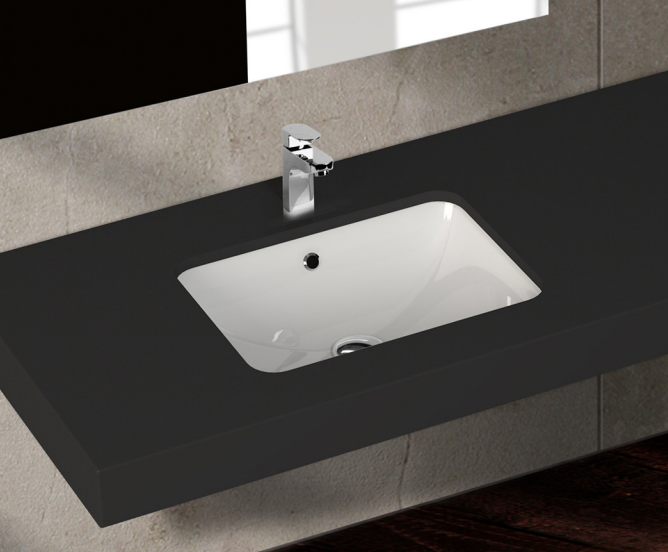 Square gloss white under  bench bathroom vanity basin with overflow