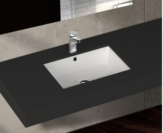 Square gloss white under  bench bathroom vanity basin with overflow
